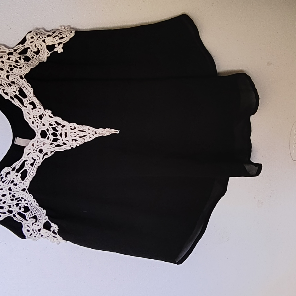 Black Top with White Lace Detail